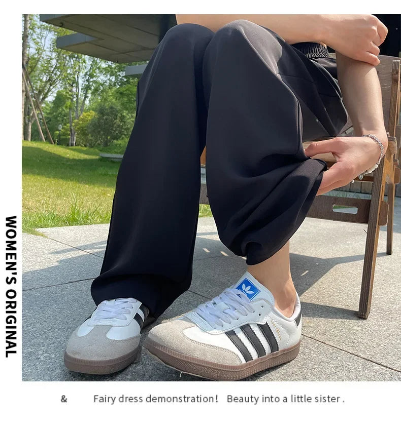 Slim Wide Leg Pants High Waist Drapey Thin Ice Silk Grey Small Size Straight Cut Women's Summer Trousers Long Pants