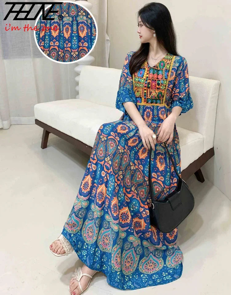 Indian Dress for Women Summer Embroidery Chic Elegant Party Dresses Clothes Vintage Long Maxi Prom Bohemian Beach Robe Vestidos