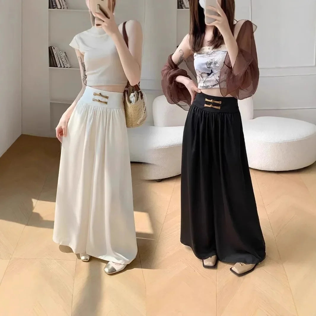 High Waist Drapey Wide Leg Casual Pants Women's Spring Summer New Chinese Design Long Trousers Southeast Asian National Style Bu