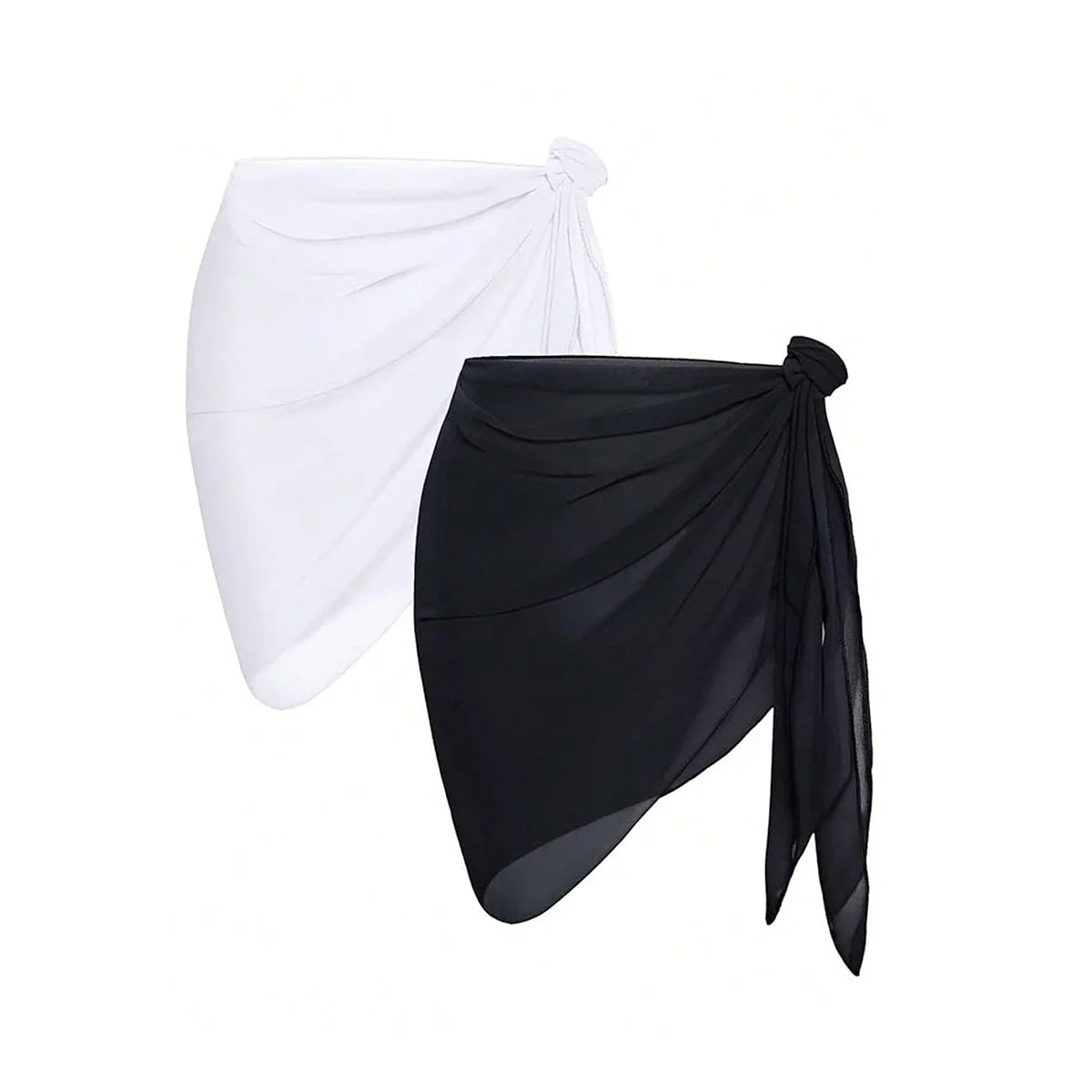 Summer Women Short Solid Sarong Swimsuit Coverups Beach Bikini Wrap Sheer Short Skirt Chiffon Skirt Scarf Swimwear Cover-ups