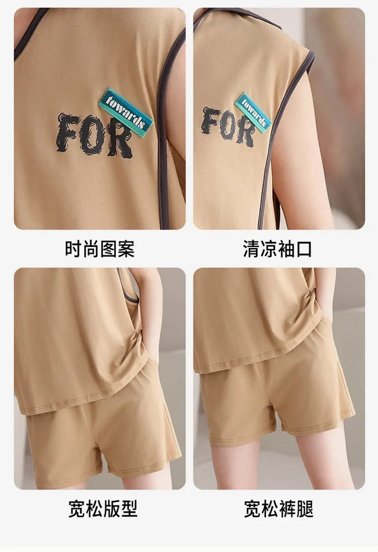 Couple Pajama Set Summer 100% Cotton Pyjamas Men and Women Sleeveless Pijamas