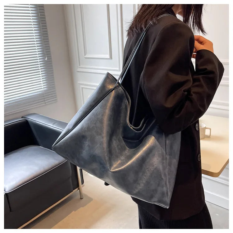 Women Tote Bag Fashion Underarm Pouch Large Capacity Soft Pu Leather Shoulder Bag Retro Crossbody Bag Casual Portable BucketBags