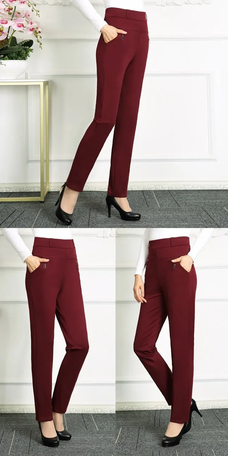 High Waist Loose Fit Elastic Mom Pants Women's Casual Trousers Spring Autumn Long Pants for Elderly Ladies Straight Leg
