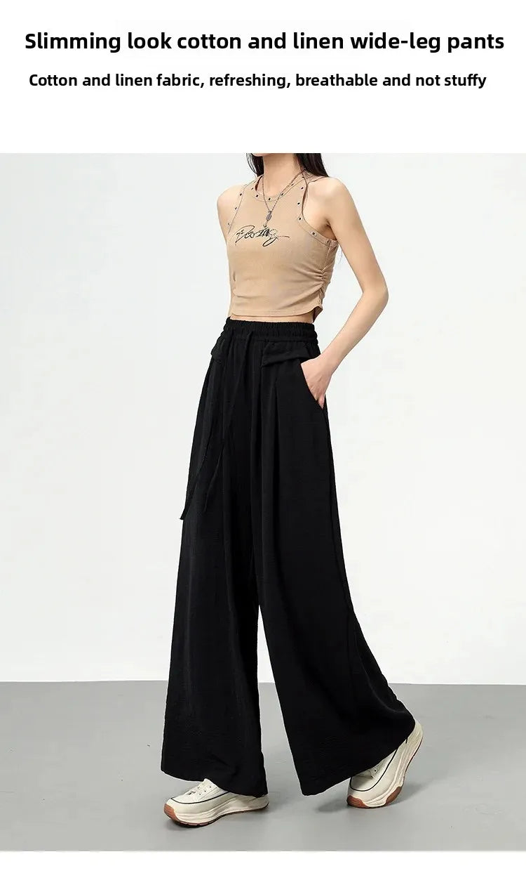 High Waist Wide Leg Pants Women's Ice Silk Loose Fit Casual Trousers Skirt Spring Summer New Style Sliko Moutain Lazy Pants