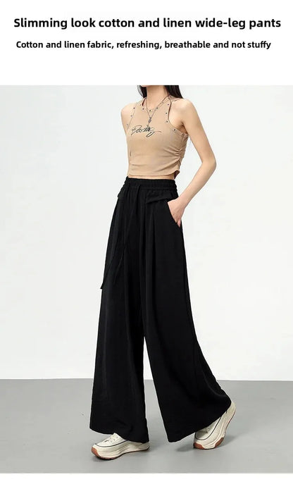 High Waist Wide Leg Pants Women's Ice Silk Loose Fit Casual Trousers Skirt Spring Summer New Style Sliko Moutain Lazy Pants