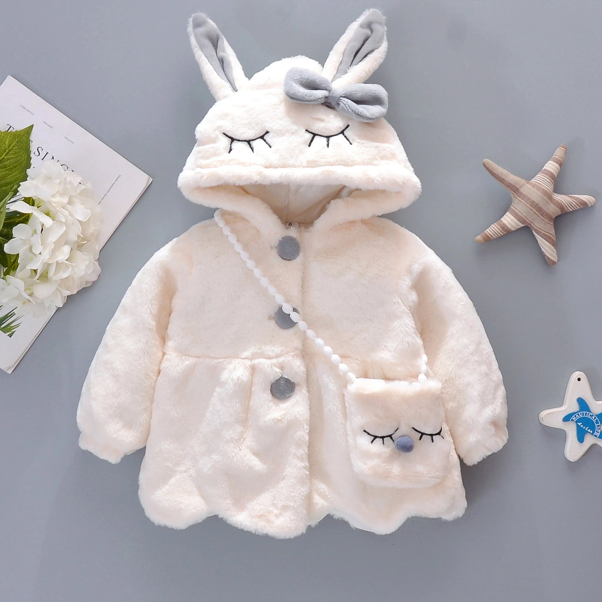 New Winter Coat Baby Girl Cold Protection Cute Hooded Coat With Free Bag For Kids (Available)