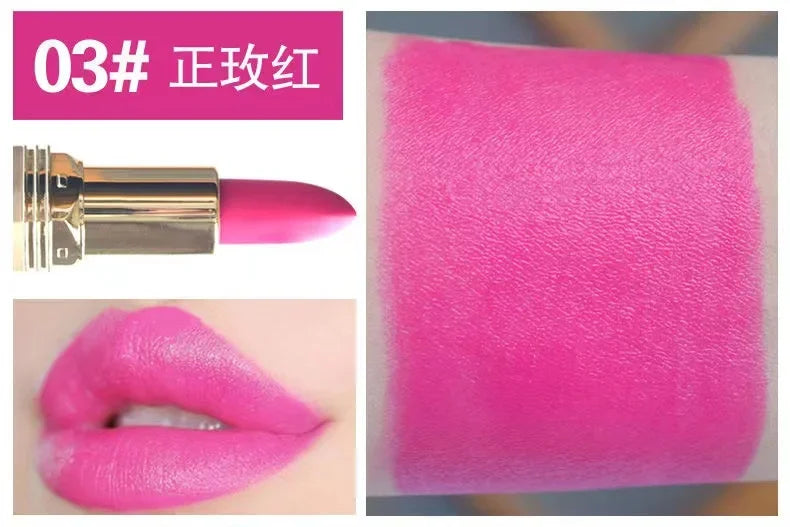 Pink Lipstick Waterproof Matte 24 Hours Long Lasting Non-Stick Cup Red Rose Lip Tint Velvet Cosmetic Women Make Up