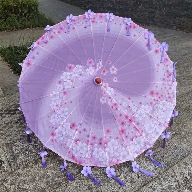 Women Umbrella Japanese Cherry Blossoms Tassel petal umbrella Chinese Style Oil Paper Umbrella