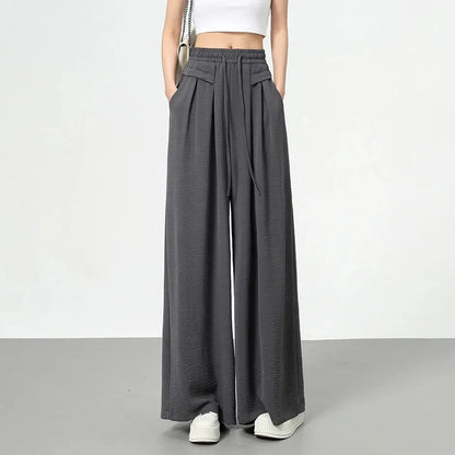 High Waist Wide Leg Pants Women's Ice Silk Loose Fit Casual Trousers Skirt Spring Summer New Style Sliko Moutain Lazy Pants