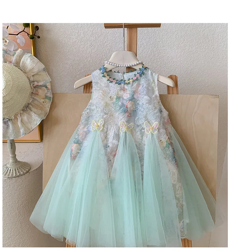 Girls Dress Summer  New Tank Top Dress Children Holiday Children Baby Beautiful Puff Princess Dress