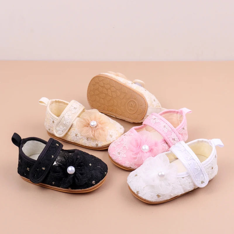 Baby Girls Princess First Walking Toddler Shoes With High Quality Embroidery Design And TPR Sole For 0-18M Baby