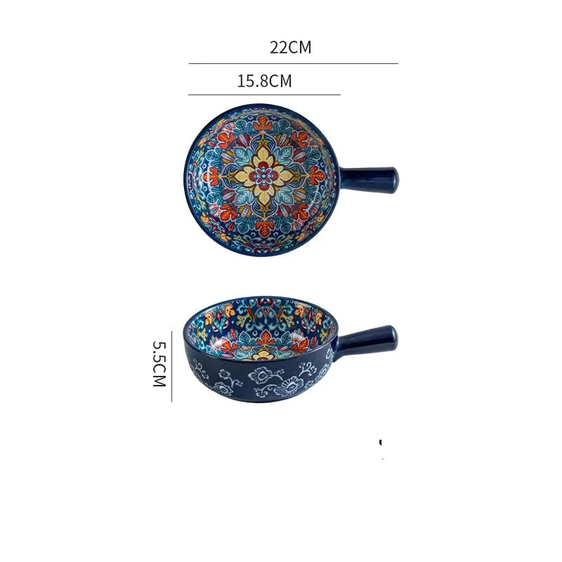 Single Handle Ceramic Noodle Bowl, Bohemian Design, Large Bowl, Creative Restaurant, Household Salad, Dessert Bowl, Home Decorat