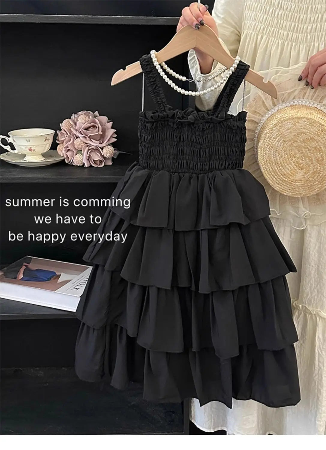 Kids Girls Summer Cake Dress  New Arrival Children Casual Multilayer Dresses Princess Sleeveless Sling Beach Rainbow Dress
