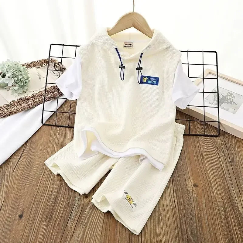 Summer Baby Boy Clothes Set Hoodies T-shirts and Shorts Suit Children Girls Waffle Patchwork Top Bottom 2pcs Outfits Tracksuit