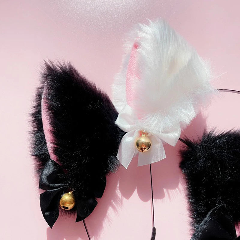 Girls Lace Bow Necklace Plush Bell Hairband Cosplay Masquerade-Party Costume Hair Accessories