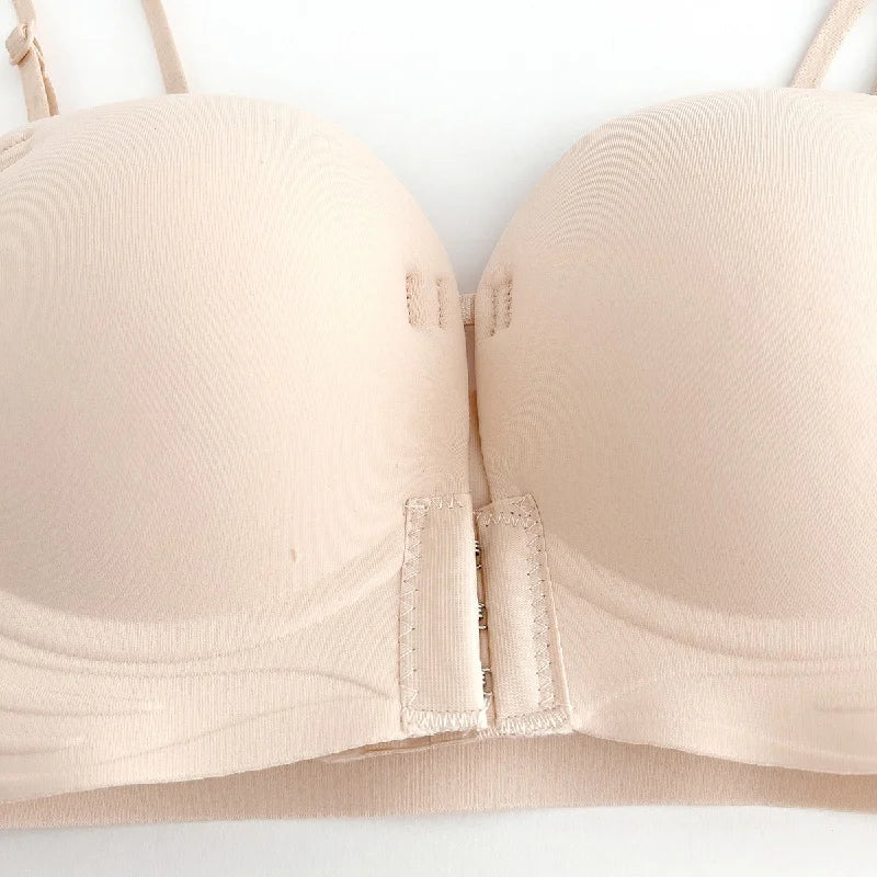 Front Closure Strapless Bras For Women Seamless Push Up Brassiere Thick Soft Underwear Solid Color Adjustable Invisible Lingerie