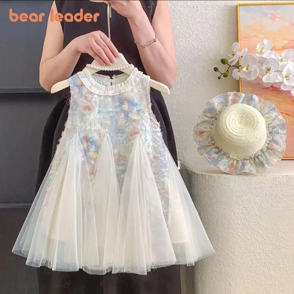 Bear Leader Girl Princess Dress Summer Fashion Sleeveless Ruffled Mesh A-Line Girls Party Dresses 2-7 Years Children's Clothing