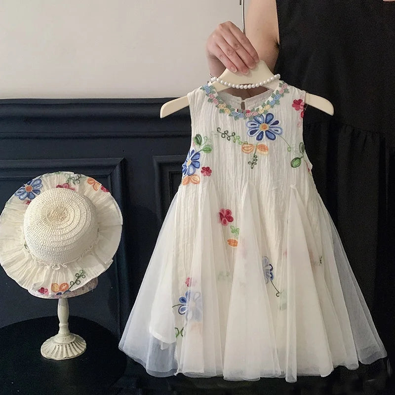 Baby Girl Princess Floral Embroidery Dress Toddler Child Elegant Ruffled Vestido Party Birthday Dress Summer Baby Clothes 1-12Y