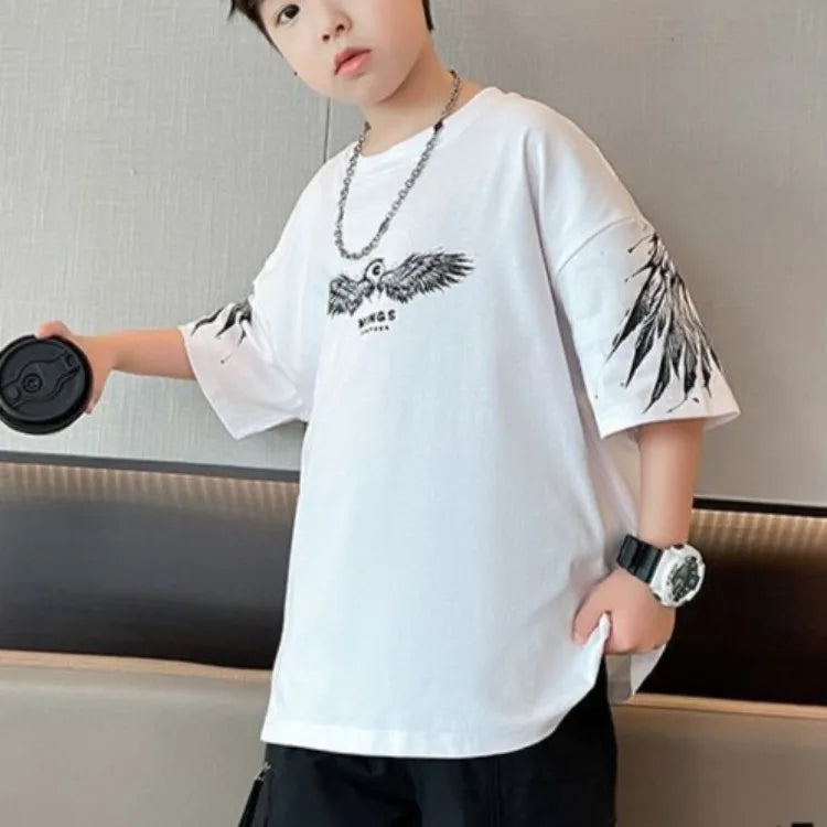 Summer Kids Wing T-Shirt Cotton Loose Stylish Boy's Shirt Big Kids Summerwear