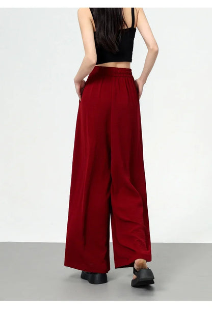 High Waist Wide Leg Pants Women's Ice Silk Loose Fit Casual Trousers Skirt Spring Summer New Style Sliko Moutain Lazy Pants