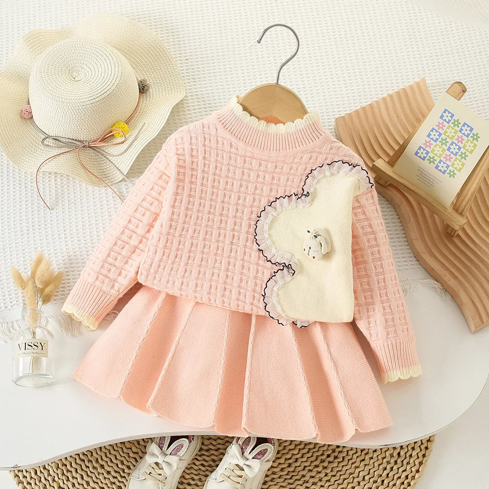 Kids' sets and outfits Fall Winter Sweater 2PCS SETS Chic for Cute Baby Girl Clothes Girls Clothes Solid Knit Skirt Set