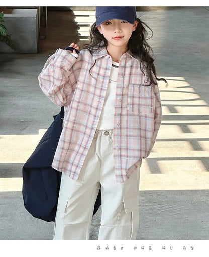 Girl's Shirt Spring and Autumn 2025 New Children's Spring Clothing Top, Stylish Thin Children's Plaid Shirt
