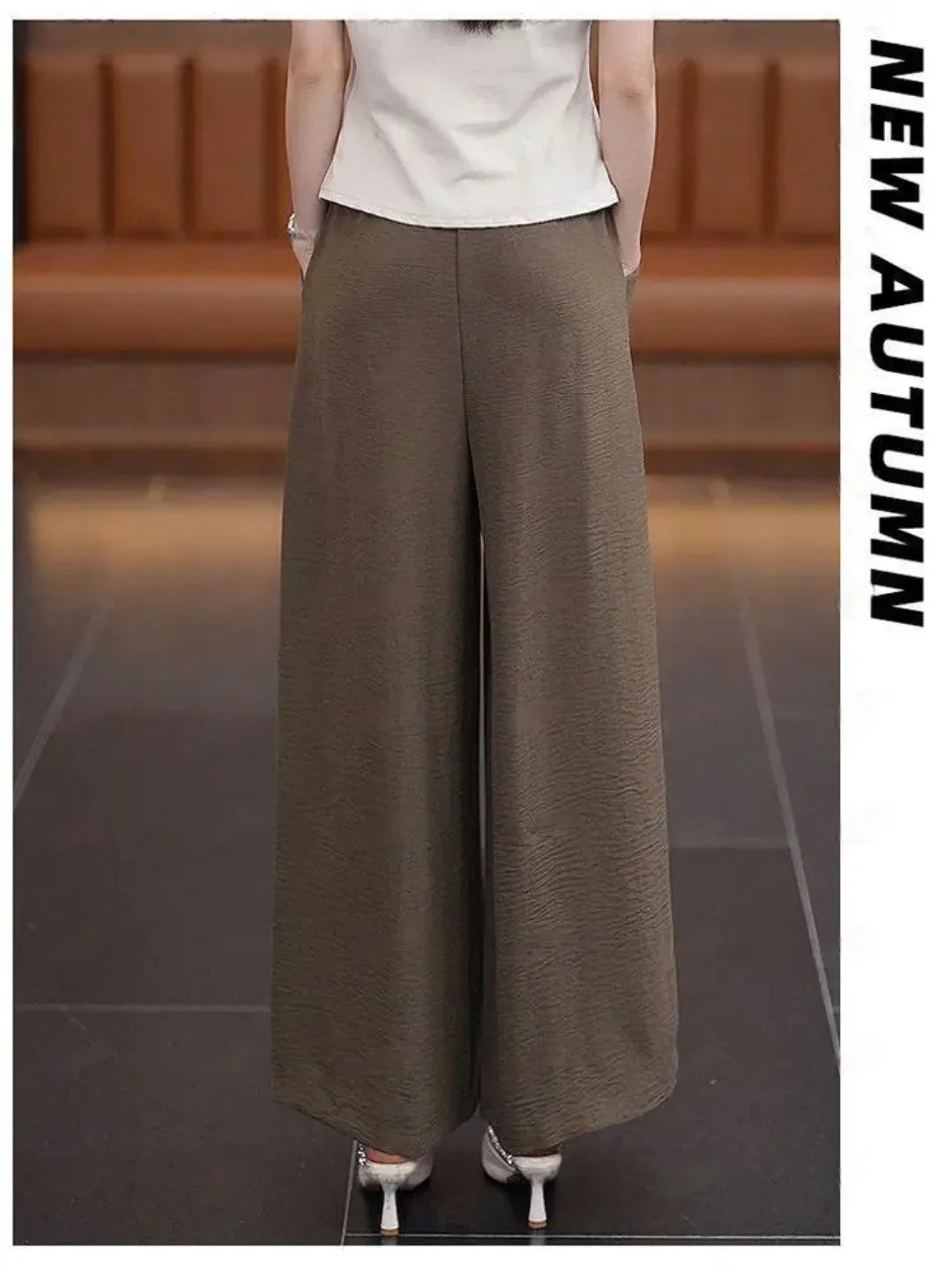 Summer Ice Silk Wide Leg Pants Women's Loose Casual Long Trousers High Waist Korean Sle Polyester Fiber Drapey Sumi Pants