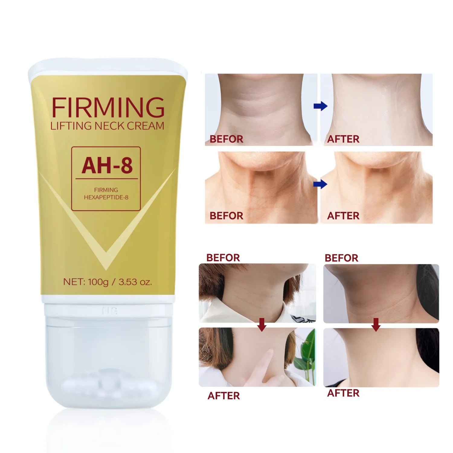 100g AH-8 Firming Lifting Neck Cream for Crepey Skin Comfort Roller Neck Cream Deeply Moisturizing Tightening Lotion Skin Care