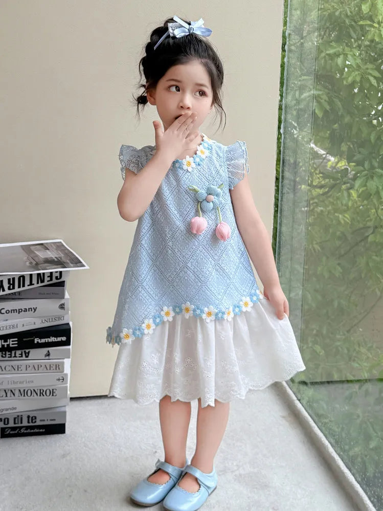 New Children's Fly-sleeved Skirt Summer Dress Girls Princess Dress Girls Vest Skirt
