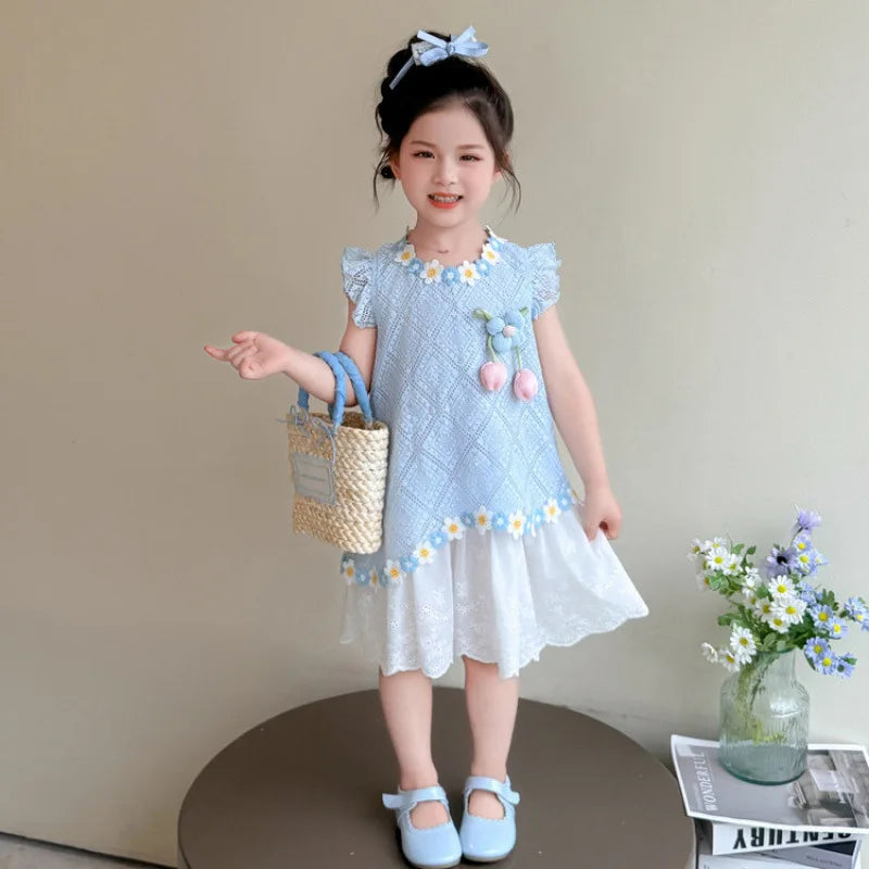 New Children's Fly-sleeved Skirt Summer Dress Girls Princess Dress Girls Vest Skirt