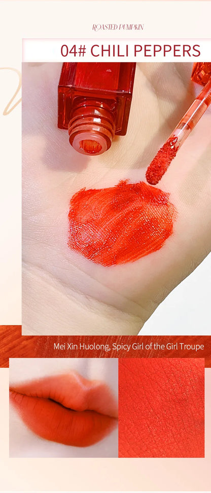 PEACHWHO Ruby Velvet Foggy Lip Glaze Matte Lip Stain Moisturizing Longlasting Waterproof Natural Smooth Silky Lipstick Cosmetics