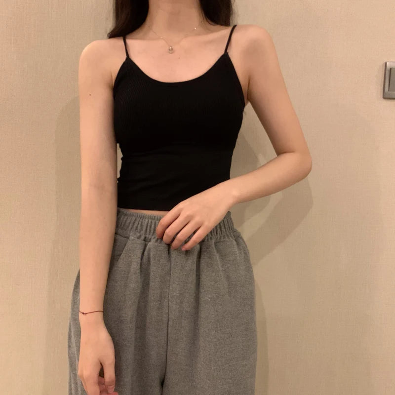 Sexy ort Strap Vest Women's Inner Wear with Chest Pad Autumn Winter ort Sle Bal Trendy Base irt for Young Women