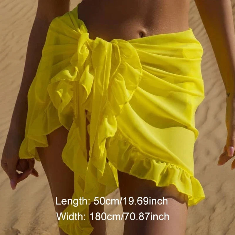 Summer Sunscreen Bikini Cover Ups Short Skirt Fashion Translucent Gauze Mesh Ruffle Beachwear Women Beach Swimwear Cover Ups