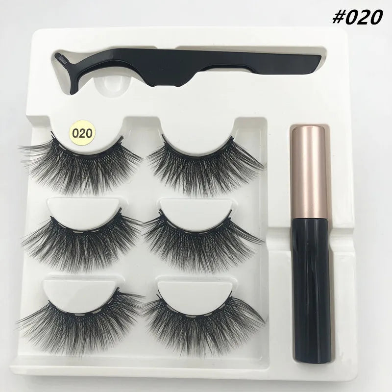 3/5 Pairs of Magnetic Eyelashes Natural Lashes Handmade 3D Lashes Makeup Eyeliner Reusable Makeup Set Magnetic Pen for Eyelashes