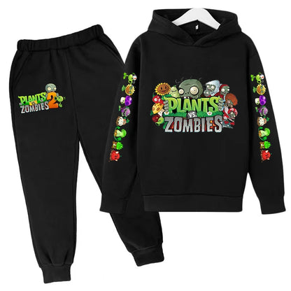 Kids Hooded Pullover Popular Game Plants vs. Monster Print Boys/Girls Top/Pants 3-13Y Casual Fun Sports Charming  Clothing Set