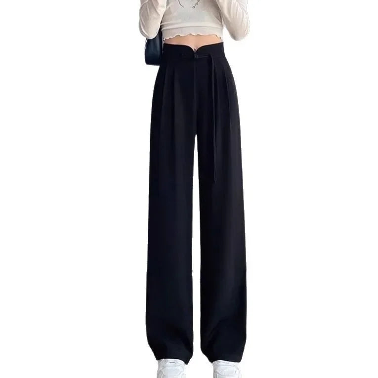 New Chinese Style High Waist Buttoned Suit Pants Women's Spring Summer Casual Wide Leg Pants Versatile Slimming Design