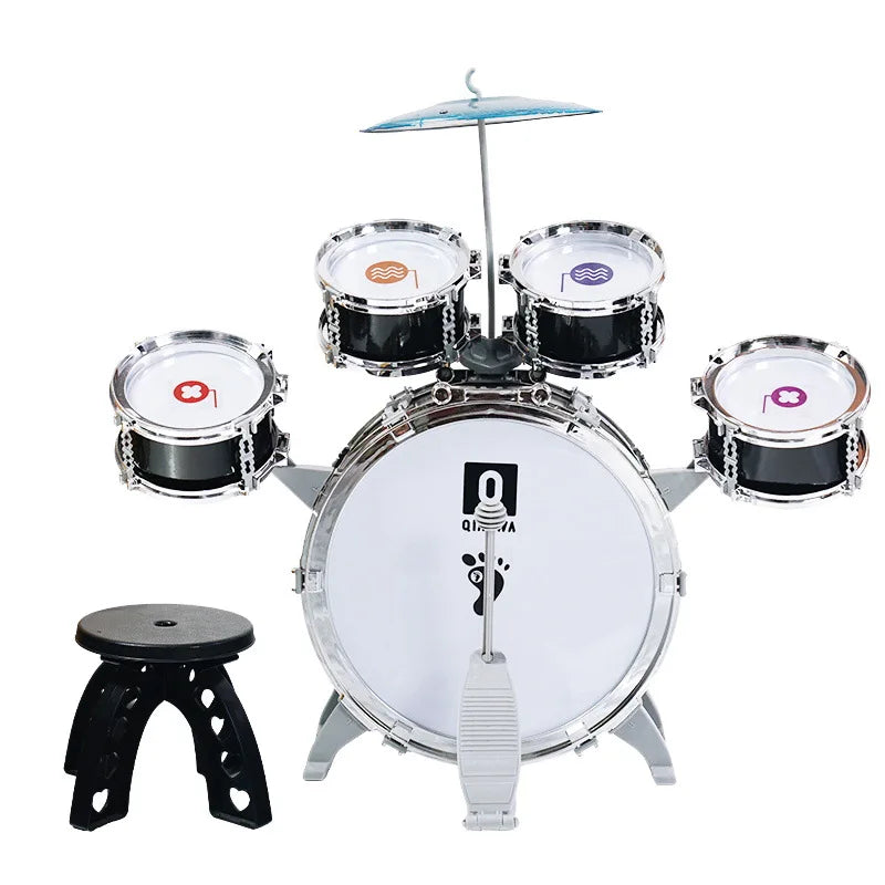 New Drum Set Drum Set Toy with Stool Pedal Percussion Drum Toy Early Educational Gift for Boys and Girls