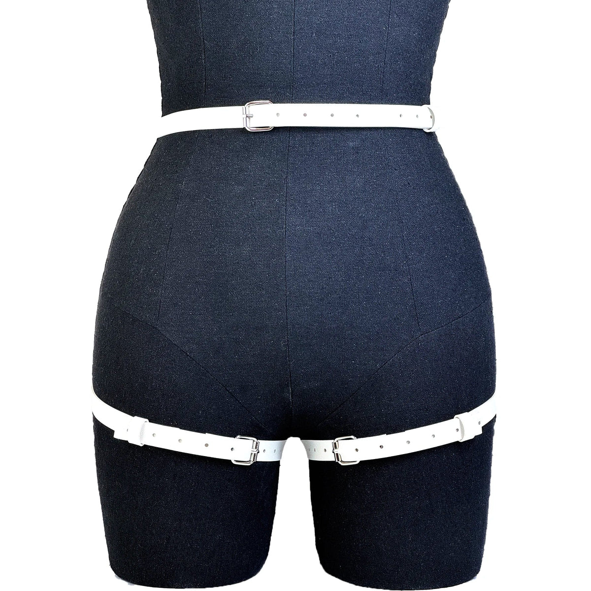 Women PU Leather Decor Harness Sexy Bow Bondage Suspender Erotic Lingerie Thigh Garter Belt Adjustable Waist Accessories