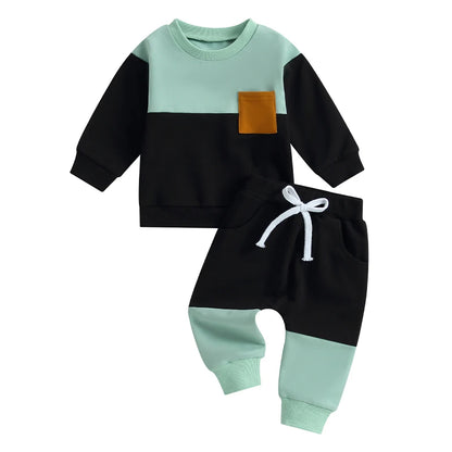 Baby Boys Fall Winter Clothes Long Sleeve Crewneck Sweatshirt and Pants 2PC Sweatsuit Casual Outfits for Toddlers