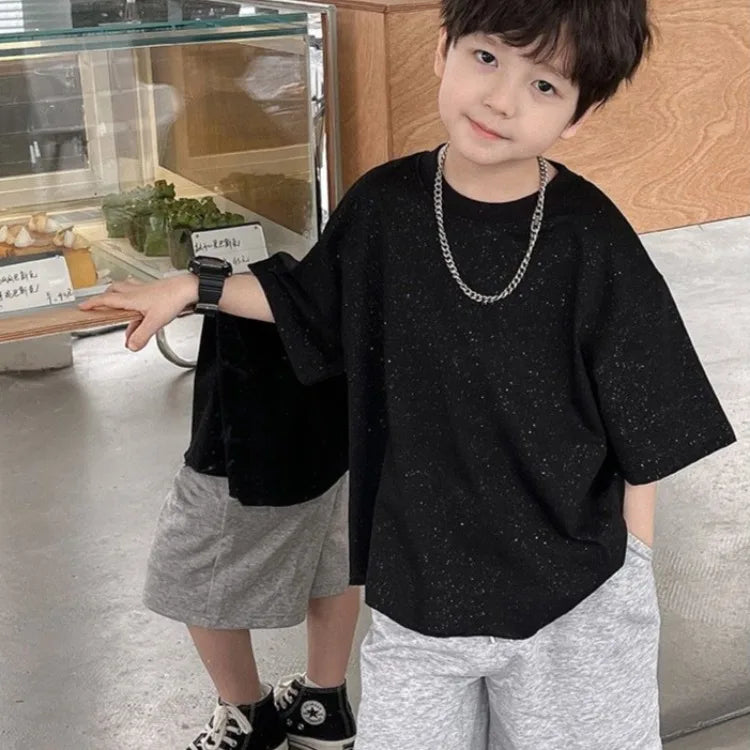Kids' Oversized Star Print T-Shirt Korean Style Summer Casual Breathable Cotton Top