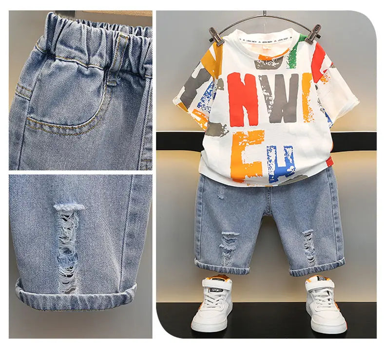 Children Clothing Korean Cotton Short Sleeve Print Shirt+Shorts Set for Toddler Boy Baby Summer Thin Casual Fashion Outfit