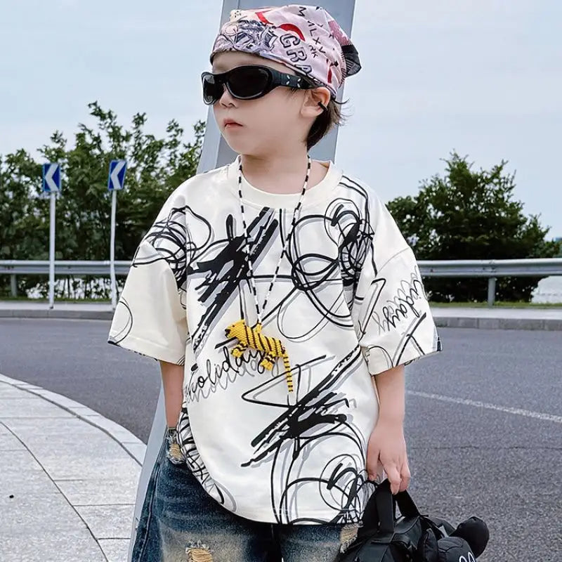 Summer children boys fashion casual T shirt hole jeans sets suits