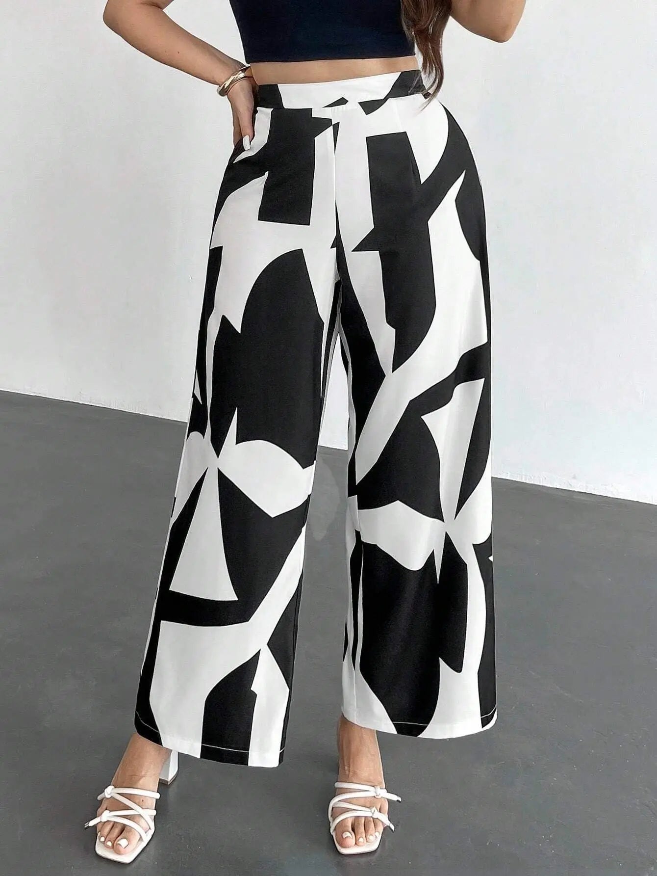 New Pantalones De Las Mujeres Spodnie Beach Geometric Print Vacation Loose Wide Leg Pants Women High Waist Casual Straight Pants
