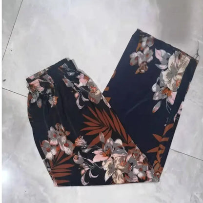 High Waist Floral Pants Straight Leg Home Leisure Women's plus Size High Elasticity Air Conditioning Pants Casual Trousers