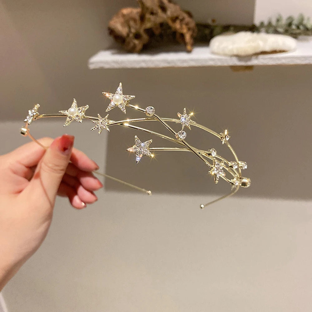 Elegant Hair Accessories Women Non-slip Hair Hoop Girls Star Headband Crystal Hairbands Hollow Leaves Braided Tool