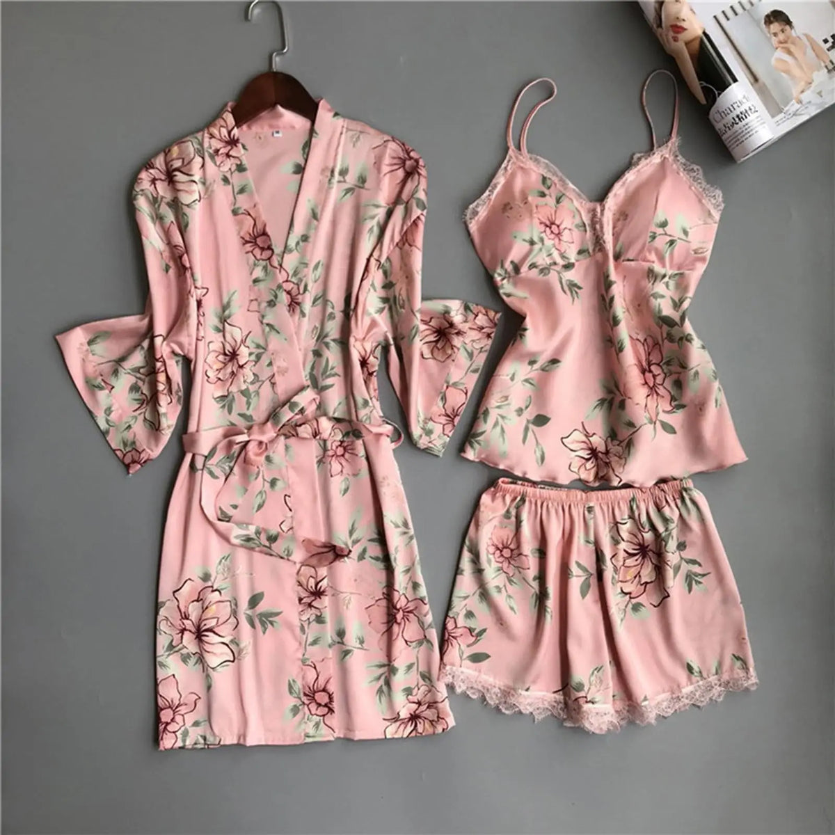 Women'S Printed Sleepwear Loose And Comfortable Lace Five Piece Set Sleeveless Camisole Nightdress Home Clothing Bathrobe