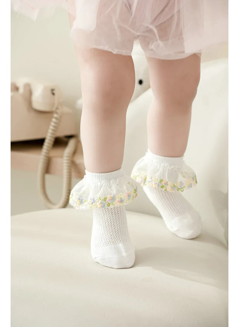 New Children's Socks With Lace Princess Girls Frilly Sock Soft Infant Baby Socken White Socks For Kids 0-10Years High Quality