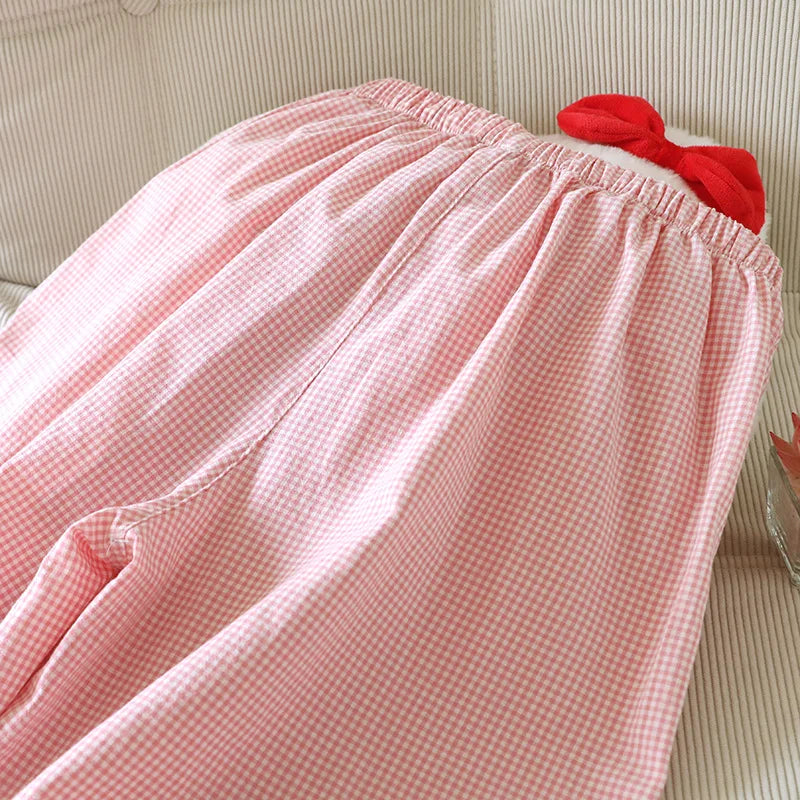 Spring and Summer Thin Loose Size Plaid Design Women's Pajama Pants Elastic Waist Casual Homewear Women Nine-point Trousers