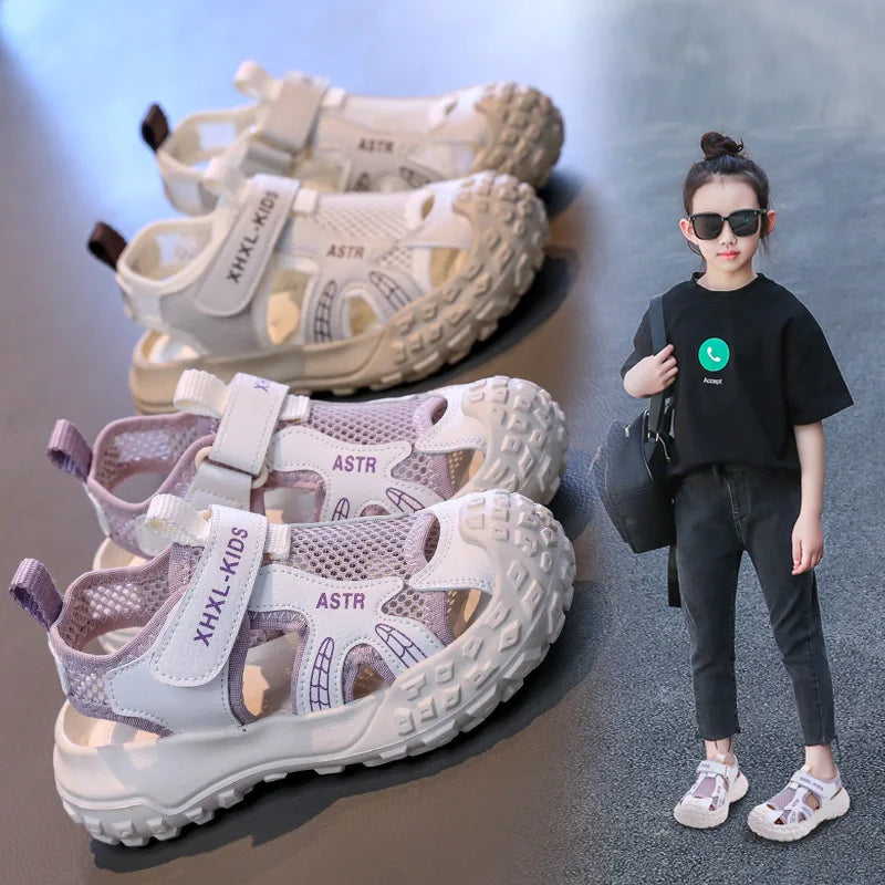 Boys and Girl's Casual Sandals Anti Kick Closed-toe Kid's Beach Shoes Summer Mesh Breathable Children's Sports Sandals