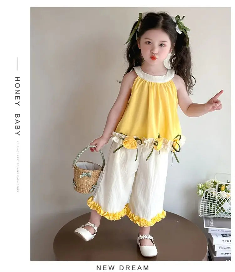 Children's Sets Floral Girls Set Summer New Kids Super Cute Short Sleeve Top